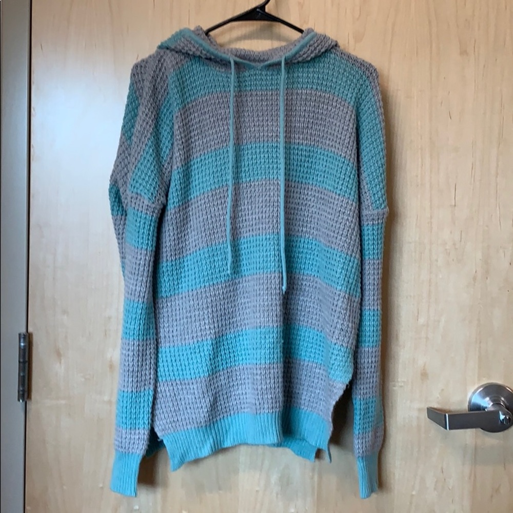 Blue and Grey oversized sweater with hood